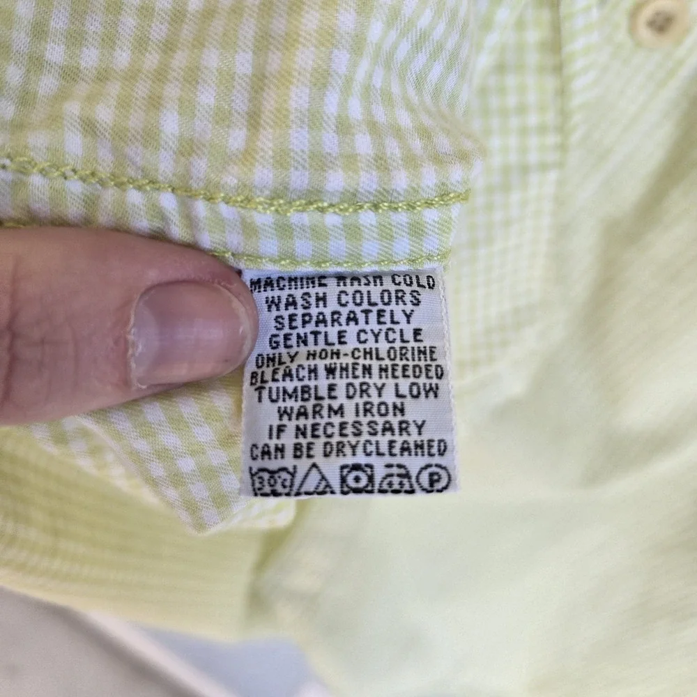 Tommy Bahama Mens XL Button Down Shirt Cotton Tencel Floral Gingham Yellow Green - Picture 6 of 9